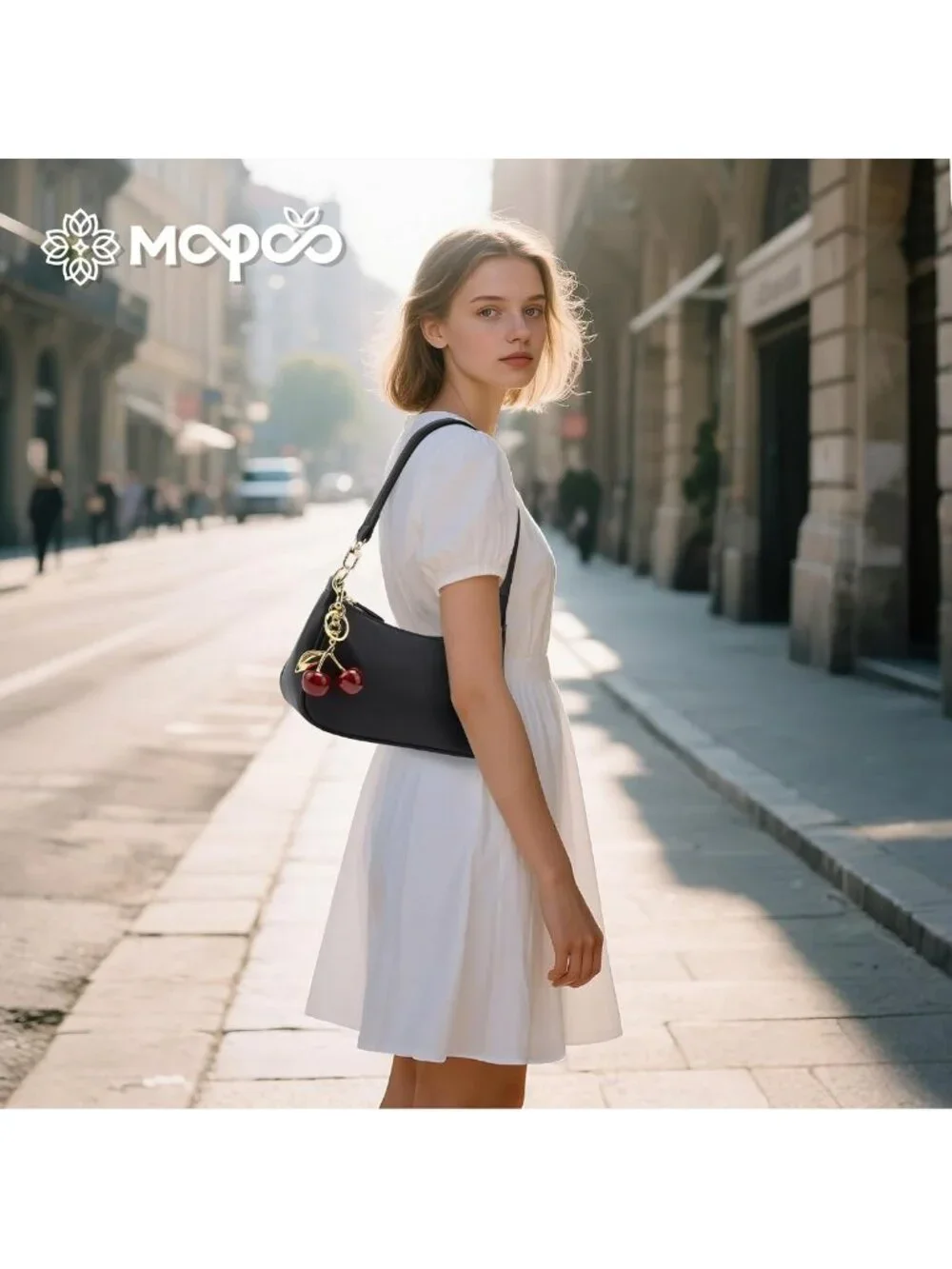 Chic Black Hobo Shoulder Bag for Women, Retro Cherry Clutch with Removable